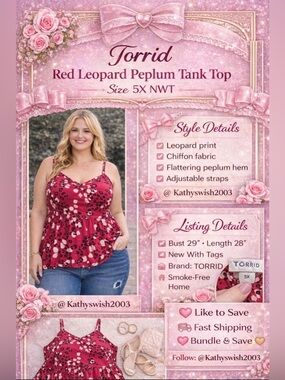 Torrid Leopard Fuchsia Pink White and Black Chiffon Peplum Midi Cami 5X …